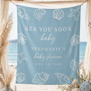 Dusty Blue Sea You Soon Beach Baby Shower Backdrop Tapestry