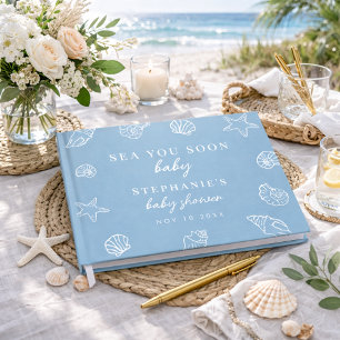 Dusty Blue Sea You Soon Beach Baby Shower Guest Book