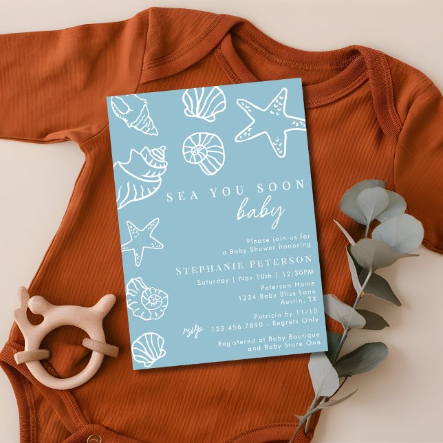 Dusty Blue Sea You Soon Coastal Beach Baby Shower Invitation (Creator Uploaded)