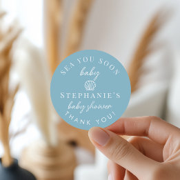 Dusty Blue Sea You Soon Thank You Baby Shower Classic Round Sticker