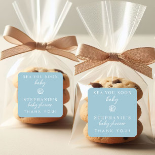 Dusty Blue Sea You Soon Thank You Baby Shower Square Sticker