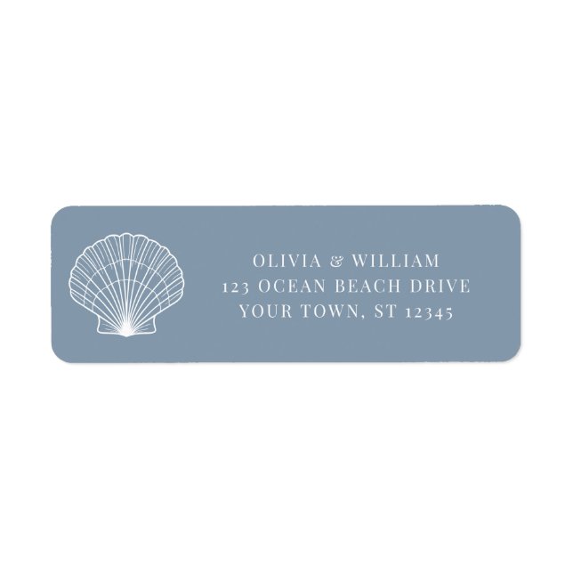 Dusty Blue Seashell Beach Wedding Return Address Label (Front)