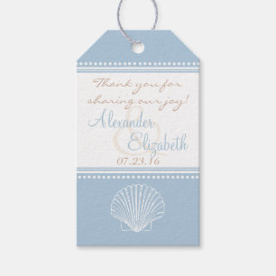 Dusty Blue Seashell Wedding Guest Favour Thank You Gift Tags