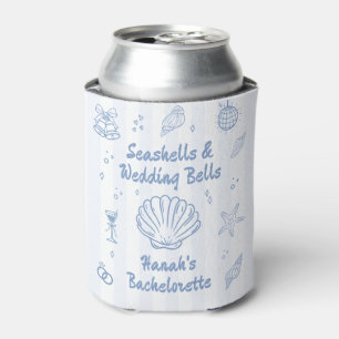 Dusty Blue Seashells Bachelorette  Can Cooler