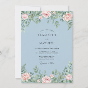 Dusty Blue Serene Springtime Wedding Invitation
