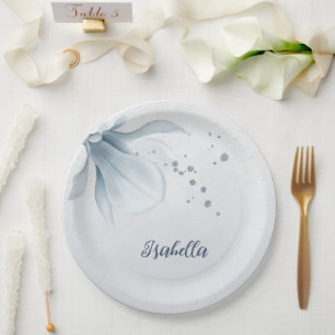 dusty blue shades flowers botanical paper plate
