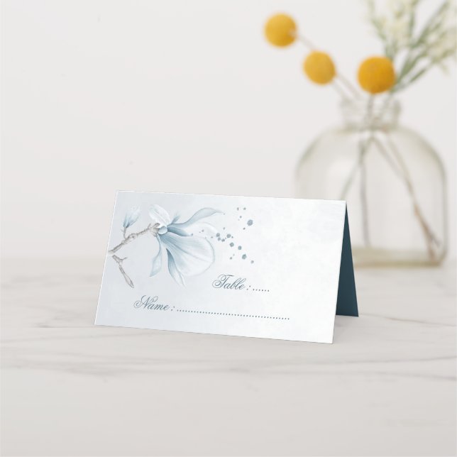 dusty blue shades flowers place card (Front)