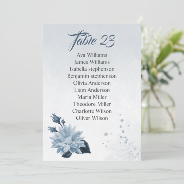 dusty blue shades flowers seating chart card (Standing Front)