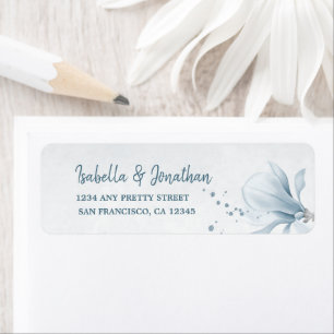 dusty blue shades flowers wedding return address label