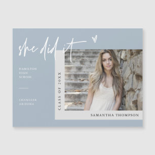 Dusty Blue She Did It Graduation Photo Magnet