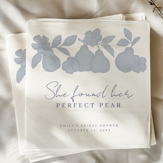Dusty Blue She Found Her Perfect Pear Bridal Showe Napkin (She found her perfect pear)