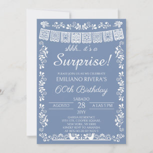 Dusty Blue Shhh It's a Surprise 60th Birthday Invitation
