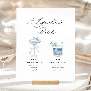 Dusty Blue Signature Drinks Wedding Pedestal Sign