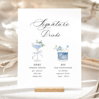 Dusty Blue Signature Drinks Wedding Pedestal Sign