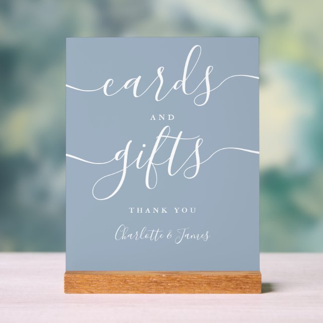 Dusty Blue Signature Script Cards And Gifts Acrylic Sign (Neutral)