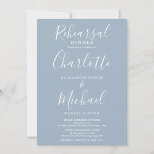 Dusty Blue Signature Script Rehearsal Dinner Invitation