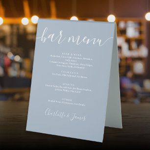 Dusty Blue Signature Script Wedding Bar Menu