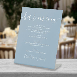 Dusty Blue Signature Script Wedding Bar Menu Pedestal Sign