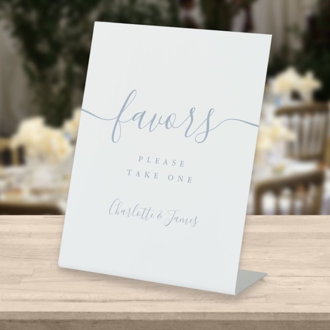 Dusty Blue Signature Script Wedding Favours Table Pedestal Sign (Creator Uploaded)
