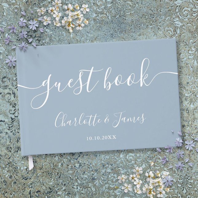 Dusty Blue Signature Script Wedding Guest Book (Dusty Blue Signature Script Wedding Guest Book)