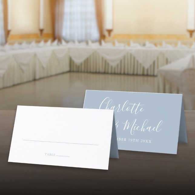 Dusty Blue Signature Script Wedding Place Card (Dusty Blue Signature Script Wedding Place Card)