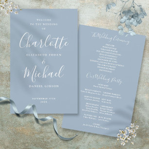 Dusty Blue Signature Script Wedding Program