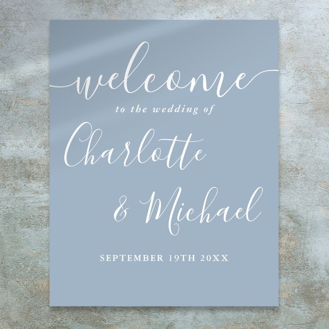 Dusty Blue Signature Script Wedding Welcome Sign (Dusty Blue Signature Script Wedding Welcome Sign)