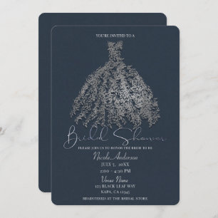 Dusty Blue Silver Botanical Dress Bridal Shower Invitation
