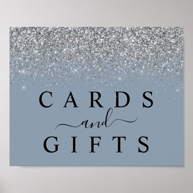 Dusty Blue & Silver Cards & Gifts Table Sign (Front)