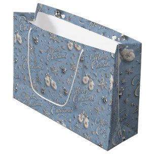 Dusty Blue Silver Christmas Gift Bag