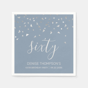 Dusty Blue Silver Confetti 60th Birthday Party Napkin