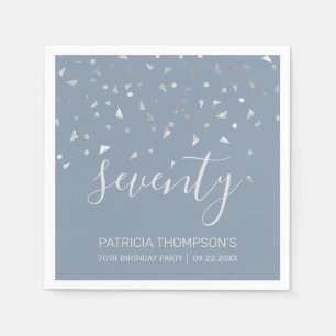 Dusty Blue Silver Confetti 70th Birthday Party Napkin