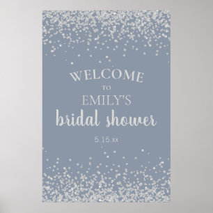 Dusty Blue Silver Confetti Bridal Shower Poster