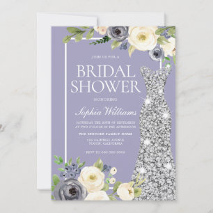 Dusty Blue Silver Diamond Dress Bridal Shower Invitation