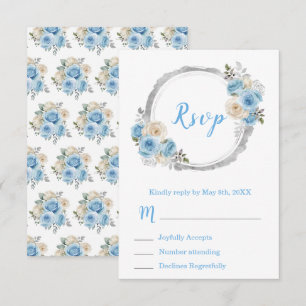 Dusty Blue Silver Elegant Flowers Sweet Sixteen RSVP Card