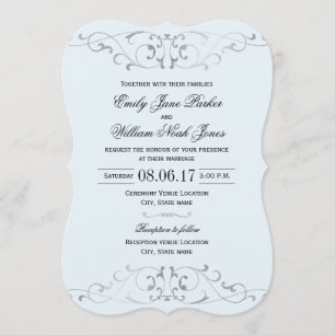Dusty Blue Silver Elegant Wedding Invitation
