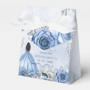 Dusty Blue Silver Floral Princess SWEET 16 Favour Box