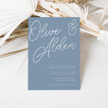Dusty Blue | Silver Foil Script Wedding<br><div class="desc">A beautiful typography based wedding invitation featuring your names in oversized silver foil script lettering at the top. Personalise with your wedding details in classic serif lettering aligned at the lower right. Our Dusty Blue colorway is an elegant mix of ethereal blues, with white and blue-grey lettering on a dusty...</div>