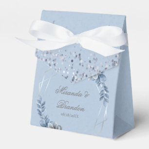 Dusty Blue Silver Geometric Floral Wedding  Favour Box