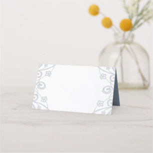 Dusty Blue Silver Glitter Floral Lace Vintage Place Card