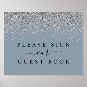 Dusty Blue & Silver Glitter Guest Book Sign