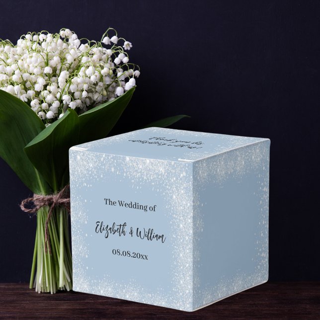 Dusty blue silver glitter wedding favour box (Creator Uploaded)