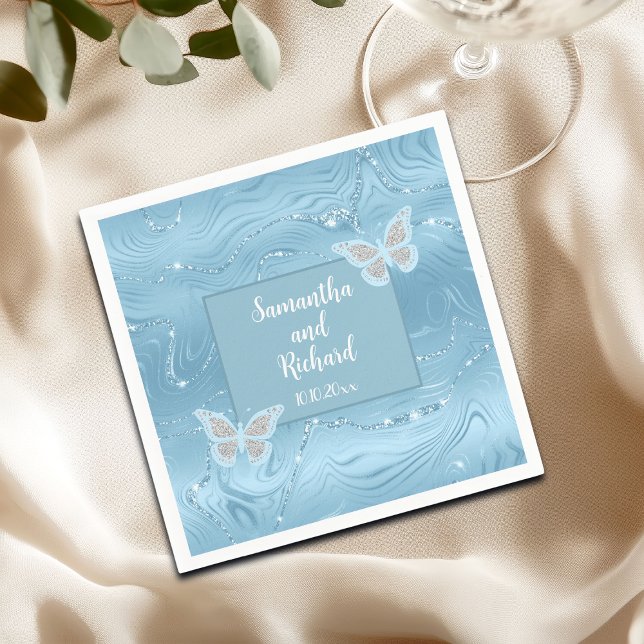 Dusty Blue Silver Glitter Wedding  Napkin (Creator Uploaded)