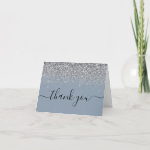 Dusty Blue & Silver Glitter Wedding Thank You Card