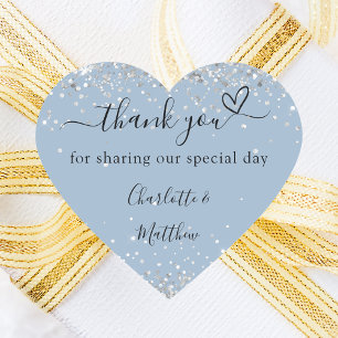 Dusty blue silver heart thank you wedding heart sticker
