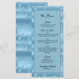 Dusty Blue Silver Marble Glitter 4x9 Wedding Menu