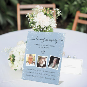 Dusty blue silver photo wedding memorial pedestal sign
