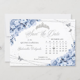 Dusty Blue & Silver Quinceañera Save The Date Invitation