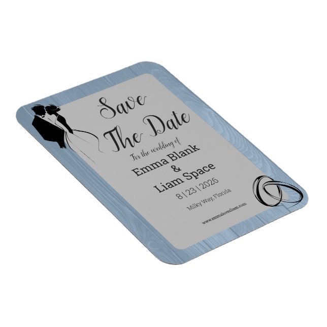 Dusty Blue Silver Rustic Silhouette Wedding Magnet (Right Side)