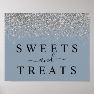Dusty Blue & Silver Sweets & Treats Dessert Sign